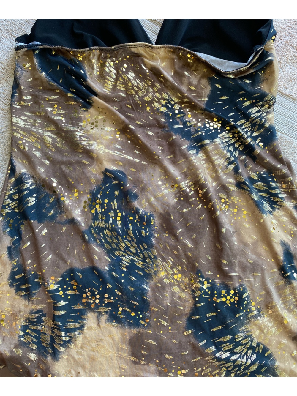 Vintage Y2K Seductions Halter Babydoll Mini Dress – Gold Splatter & Black Lace - Picture 7 of 7